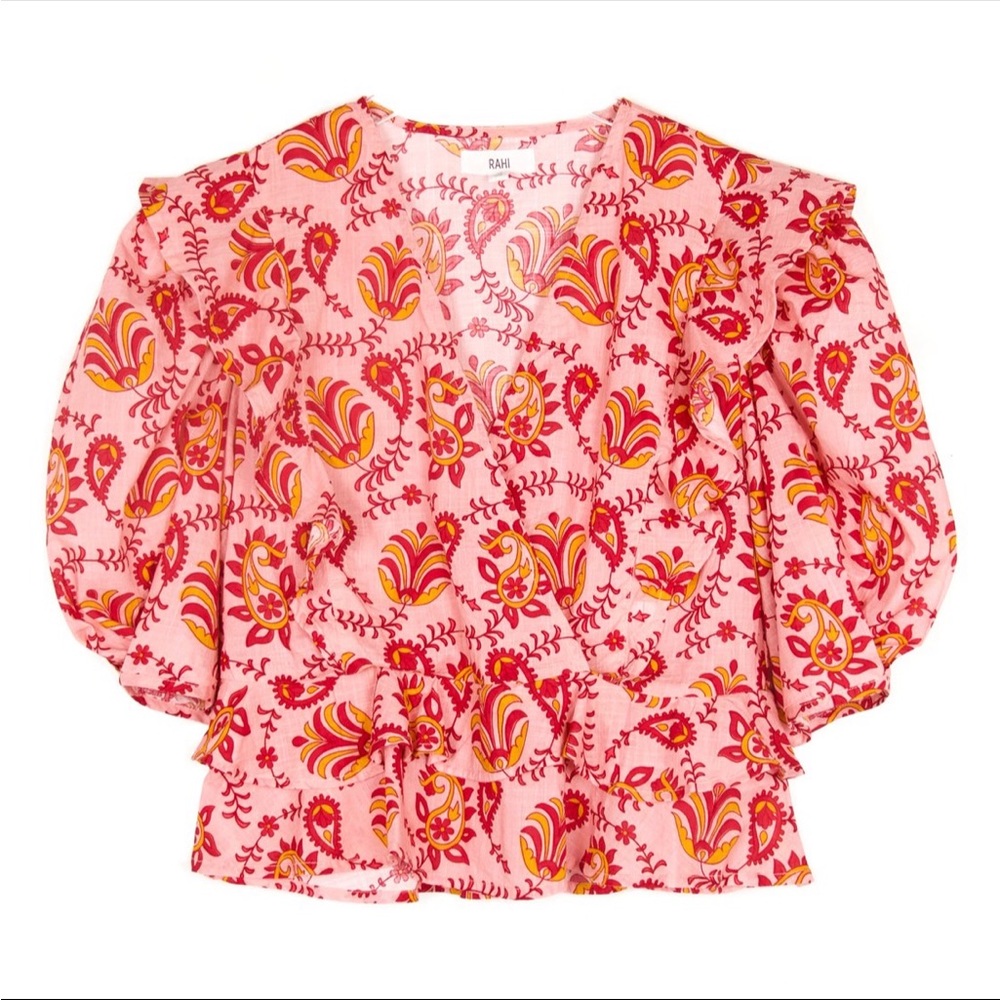 Pink and Red Ruffled Fitted Blouse